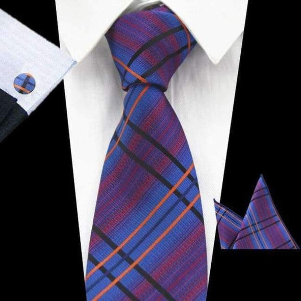 Rbocott New Mens 8Cm Classic Ties Novelty Geometric Silk Tie Hanky Cufflinks Plaid Necktie Sets For Men Business Wedding Party - 77