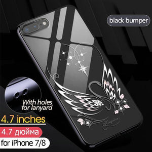 Planet Gates 78-Swan-Black Case for iPhone 7 X 8 Plus Cover Swarovski Element Crystals Phone Case for iPhone 7 Case Cover Plated Hard