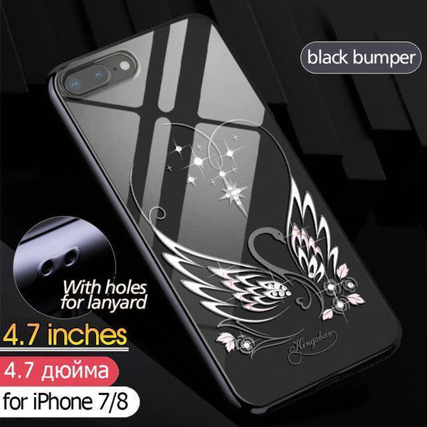 Planet Gates 78-Swan-Black Case for iPhone 7 X 8 Plus Cover Swarovski Element Crystals Phone Case for iPhone 7 Case Cover Plated Hard
