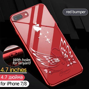 Planet Gates 78-Swan-Red Case for iPhone 7 X 8 Plus Cover Swarovski Element Crystals Phone Case for iPhone 7 Case Cover Plated Hard