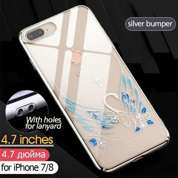 Planet Gates 78-Swan-Silver Case for iPhone 7 X 8 Plus Cover Swarovski Element Crystals Phone Case for iPhone 7 Case Cover Plated Hard