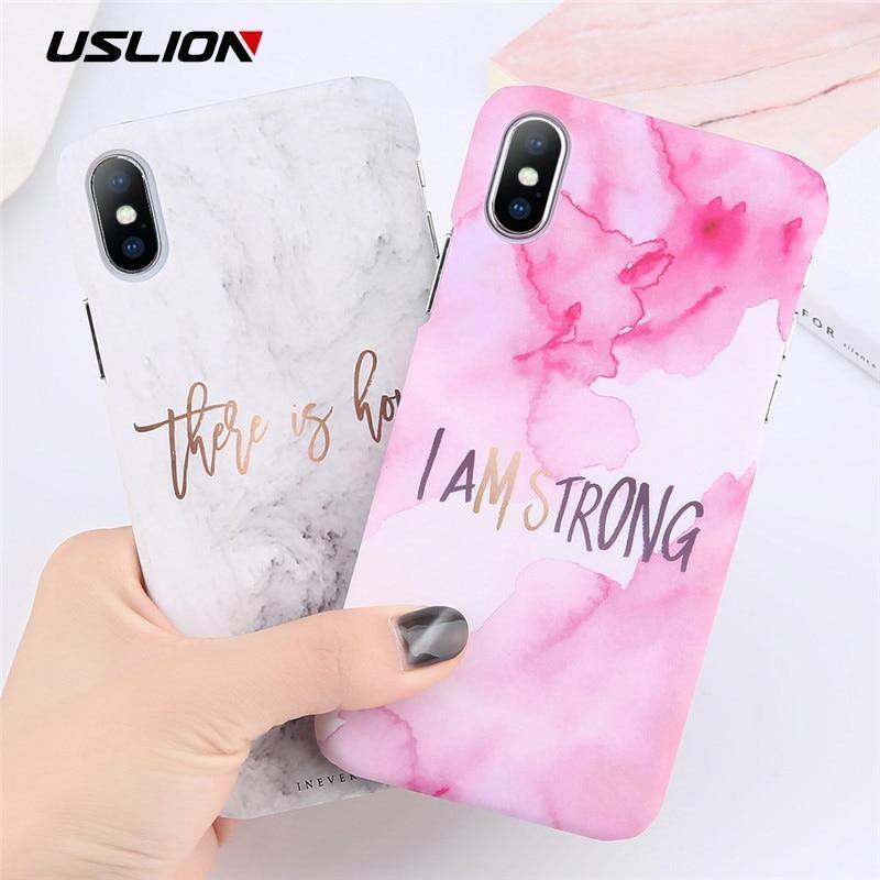 Planet Gates 7883 / For iPhone X USLION Ultra Thin Matte PC Case For iPhone 8 7 Plus Marble Stone Cover For iPhone XS Max XR X 6 6S Plus Letter Hard Phone Cases