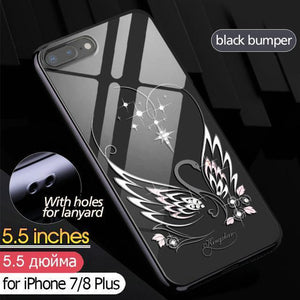 Planet Gates 78P-Swan-Black Case for iPhone 7 X 8 Plus Cover Swarovski Element Crystals Phone Case for iPhone 7 Case Cover Plated Hard