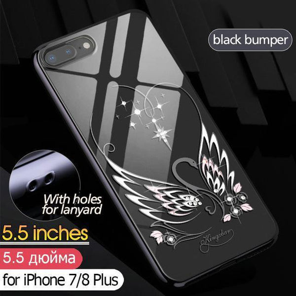 Planet Gates 78P-Swan-Black Case for iPhone 7 X 8 Plus Cover Swarovski Element Crystals Phone Case for iPhone 7 Case Cover Plated Hard