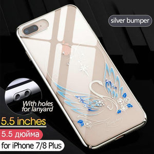 Planet Gates 78P-Swan-Silver Case for iPhone 7 X 8 Plus Cover Swarovski Element Crystals Phone Case for iPhone 7 Case Cover Plated Hard