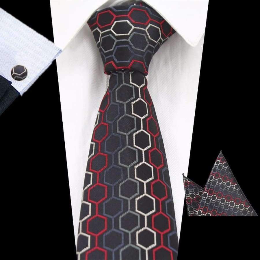 Planet Gates 79 RBOCOTT New Men's 8cm Classic Ties Novelty Geometric Silk Tie Hanky Cufflinks Plaid Necktie Sets For Men Business Wedding Party