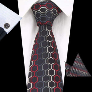 Planet Gates 79 RBOCOTT New Men's 8cm Classic Ties Novelty Geometric Silk Tie Hanky Cufflinks Plaid Necktie Sets For Men Business Wedding Party