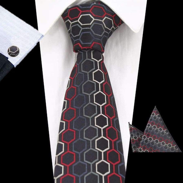 Planet Gates 79 RBOCOTT New Men's 8cm Classic Ties Novelty Geometric Silk Tie Hanky Cufflinks Plaid Necktie Sets For Men Business Wedding Party