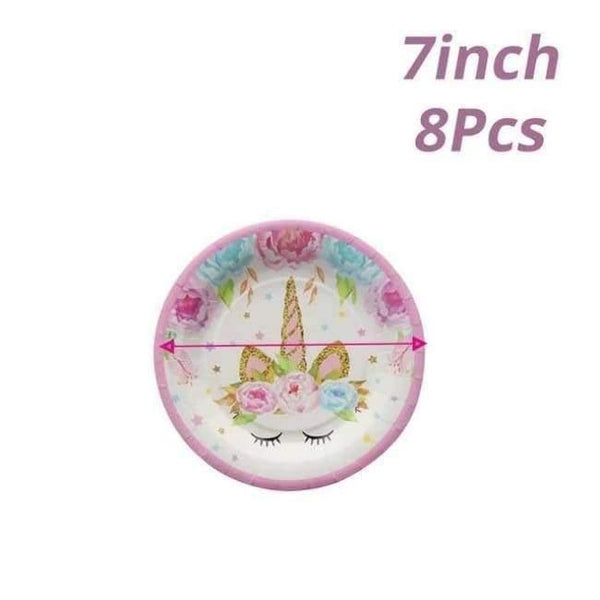 Unicorn Party Kits Unicornio Plate/cup/napkins Birthday Party Decoration Kids Tableware Sets Bunting Flags Party Supplies - 7Inch Plate