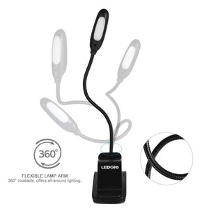 Planet Gates 7LEDS LEDGLE Rechargeable LED Book Light Flexible Clip-on Reading Lamp Eye-friendly LED Light 3 Lighting Modes Rotatable Gooseneck