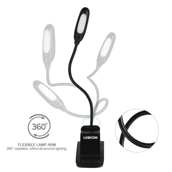 Planet Gates 7LEDS LEDGLE Rechargeable LED Book Light Flexible Clip-on Reading Lamp Eye-friendly LED Light 3 Lighting Modes Rotatable Gooseneck