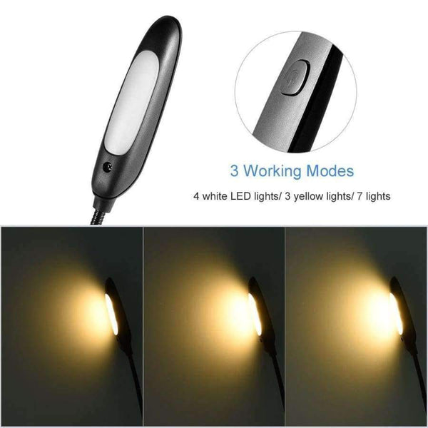Planet Gates 7LEDS LEDGLE Rechargeable LED Book Light Flexible Clip-on Reading Lamp Eye-friendly LED Light 3 Lighting Modes Rotatable Gooseneck