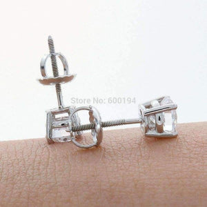 Planet Gates 7MM  Solid White  CZ/Cubic Zirconia Round Screw Back Stud Earrings