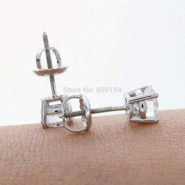 Planet Gates 7MM  Solid White  CZ/Cubic Zirconia Round Screw Back Stud Earrings