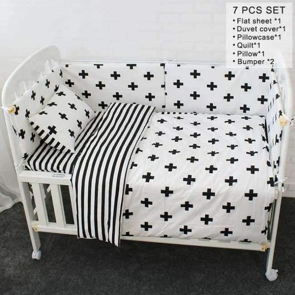 Planet Gates 7Pcs Baby Cot Bedding Set Soft Breathable Cotton Bed Linen For Children Including Quilt Pillow Bumper Flat Sheet Cradle Kit For Kids