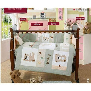 Planet Gates 7PCS embroidered Baby bedding sets Children Crib Bedding Set for winter 100% cotton ,include(bumper+duvet+sheet+pillow)