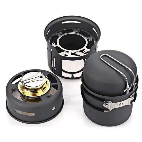 Planet Gates 7pcs Outdoor Camping Cooking Set Portable Stove Camping Cookware Pots Bowl Cooker Stove Picnic BBQ Travel 1-2Person