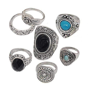 Planet Gates 7pcs Vintage Boho Jewelry Rings Mixed Lot Tibetan Silver Plated Ring 8pcs/Lot Bohemian Ring Women Vintage Jewelry