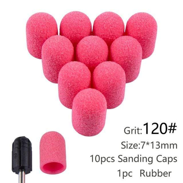 Planet Gates 7x13 Pink 120 10pcs Nail Sanding Caps With Rubber Gel Polish Remover Nail Drill Bit Mill Grinding Sand Cap Pedicure Tool for Manicure Machine