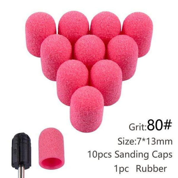 Planet Gates 7x13 Pink 80 10pcs Nail Sanding Caps With Rubber Gel Polish Remover Nail Drill Bit Mill Grinding Sand Cap Pedicure Tool for Manicure Machine