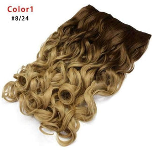 Planet Gates 8#/24# / 24inches 24'' Clip in Hair Extensions Natural One Pieces 5Clips Heat Resistant Synthetic Hair Wavy Ombre Hairpiece Women Wigs