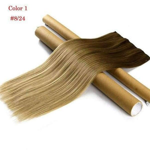 Planet Gates 8#/24# / 24inches Synthetic Straight Hair Clip in Hair Extension One Piece Ombre Color 24" 60cm 5Clips Hairpiece Gradient Hair Wigs