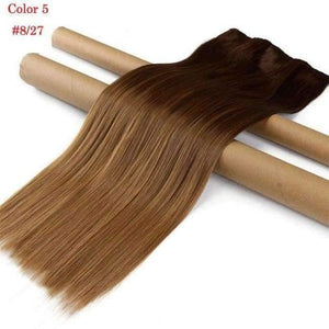 Planet Gates 8#/27# / 24inches Synthetic Straight Hair Clip in Hair Extension One Piece Ombre Color 24" 60cm 5Clips Hairpiece Gradient Hair Wigs