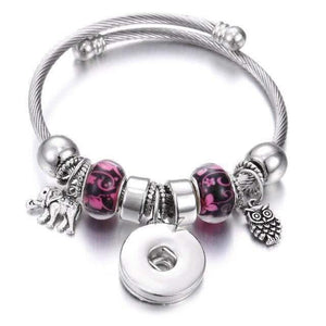 Planet Gates 8 Bracelets for 18mm Snaps Jewelry Elastic Silver Beaded Snap Bracelet Bangles Fit Snap Buttons Jewelry Charms Bracelet