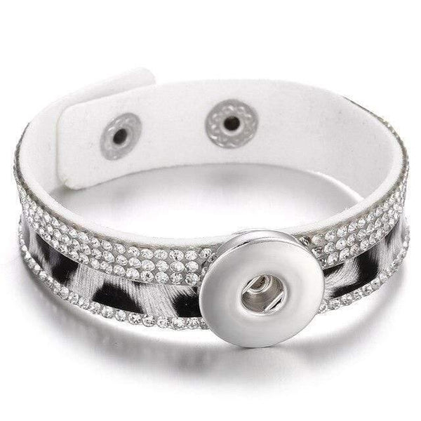 Planet Gates 8 Jewelry Rhinestone Leopard Leather 18mm Snap Button Bracelet Couple Punk Leather Bracelet Armband Snap Jewelry
