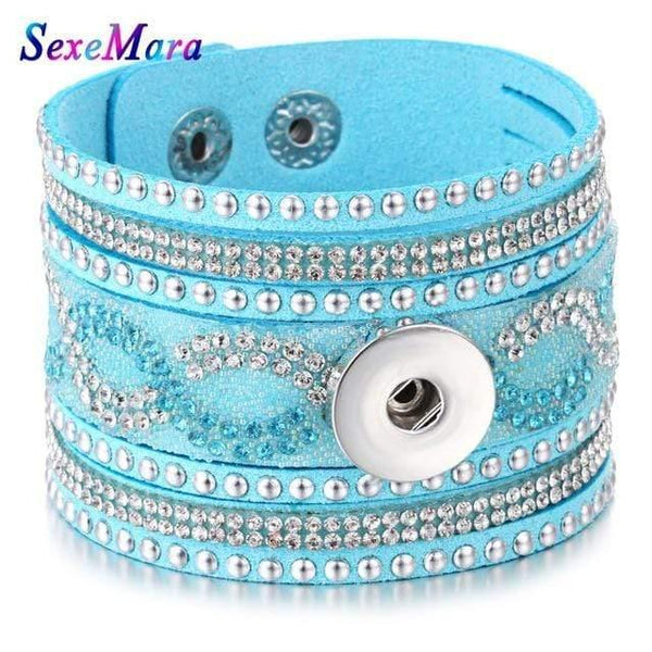 Planet Gates 8 Jewelry Wide Multilayer Crystal Rivet Leather Snap Bracelet 18mm Snap Button Bracelet DIY Buttons Jewelry For Women