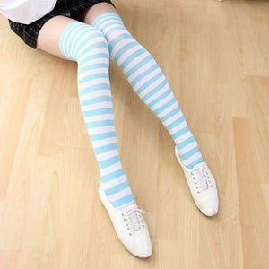 Planet Gates 8 / One Size Long Knee Socks Striped Cotton Thigh High Lady's Over The Knee Stockings 2018 Thin Stripes High Tube Color Stripes Socks