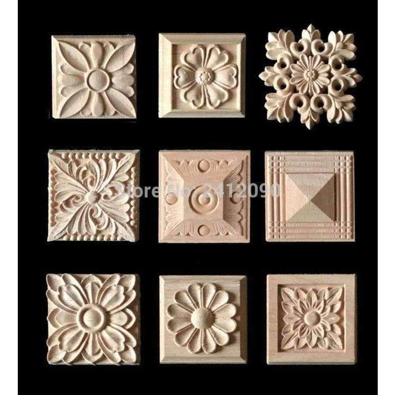 Planet Gates 8 pcs Cabinet Door Wood Carving Appliques Natural Wood Crafts Furniture Accessories Flower Alphabet Decorative Mouldings Decals 8 pcs