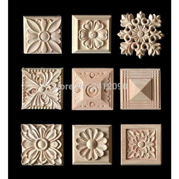 Planet Gates 8 pcs Cabinet Door Wood Carving Appliques Natural Wood Crafts Furniture Accessories Flower Alphabet Decorative Mouldings Decals 8 pcs