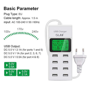 Planet Gates 8 Ports USB Wall Charger LED Display Screen EU Plug Adapter Mobile Phone Charger for iPhone Samsung Xiaomi USB Charger
