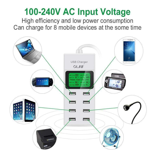 Planet Gates 8 Ports USB Wall Charger LED Display Screen EU Plug Adapter Mobile Phone Charger for iPhone Samsung Xiaomi USB Charger