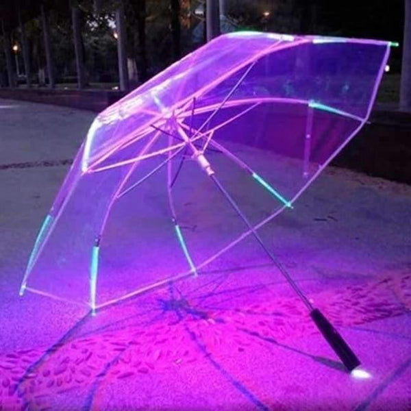 Planet Gates 8 Rib Light up Blade Runner Style Changing Color LED Umbrella with Flashlight Transparent Handle Straight Umbrella Parasol