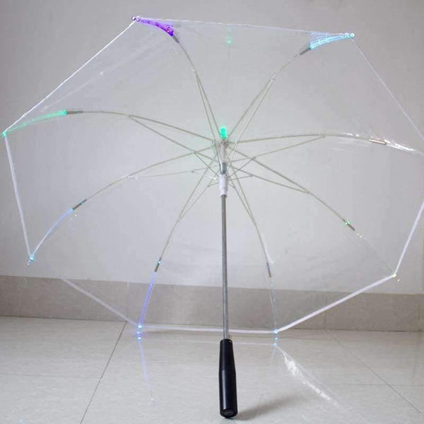 Planet Gates 8 Rib Light up Blade Runner Style Changing Color LED Umbrella with Flashlight Transparent Handle Straight Umbrella Parasol