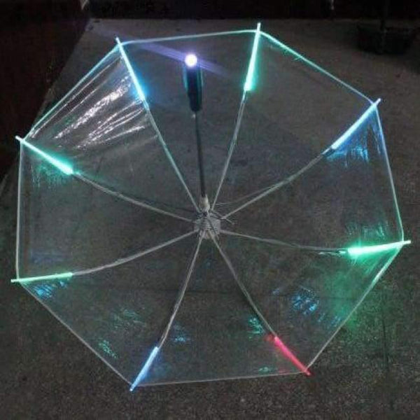 Planet Gates 8 Rib Light up Blade Runner Style Changing Color LED Umbrella with Flashlight Transparent Handle Straight Umbrella Parasol
