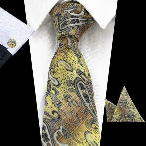 RBOCOTT New Men's 8cm Classic Ties Novelty Geometric Silk Tie Hanky Cufflinks Plaid Necktie Sets For Men Business Wedding Party