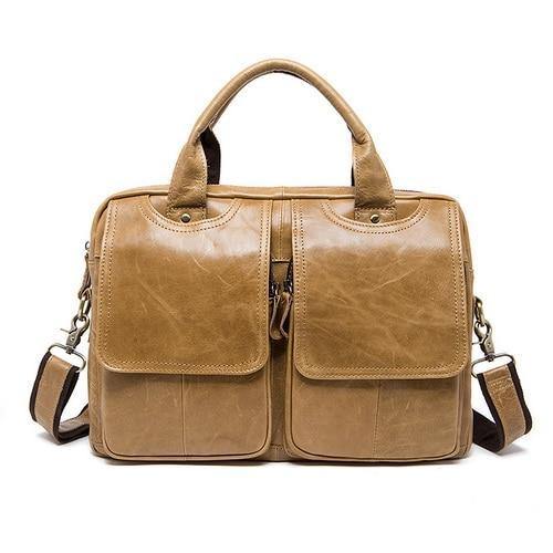 Planet Gates 8002yellow brown / China / 35cm Bag Men's shoulder bag Genuine Leather male Bags Men's Briefcase Laptop 14'' Tote Crossbody Bags for men 8002