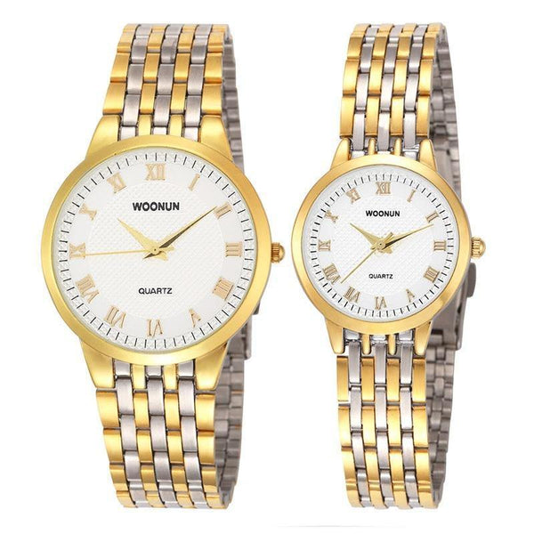 Planet Gates 8031QGB Couple Watches WOONUN Top Brand Luxury Gold Ultra Thin Quartz Watches Women Men Lovers Watch Set Valentine Gift