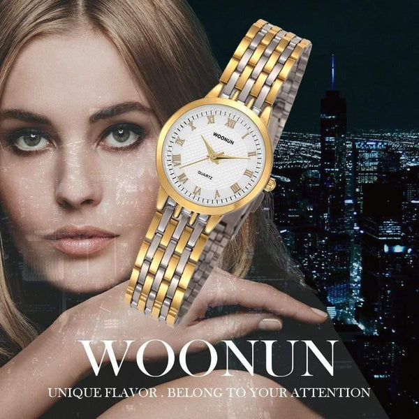 Planet Gates 8031QGB Couple Watches WOONUN Top Brand Luxury Gold Ultra Thin Quartz Watches Women Men Lovers Watch Set Valentine Gift