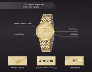 Planet Gates 8036QGB Lovers Watches WOONUN Famous Brand Luxury Women Men Full Steel Quartz Ultra Thin Watches Couple Watches