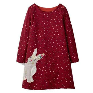 Planet Gates 82 / 2T Girls Dress with Animal Applique Long Sleeve Princess Dress Children Costume Robe Fille Kids Party Dresses Baby Girl Clothes