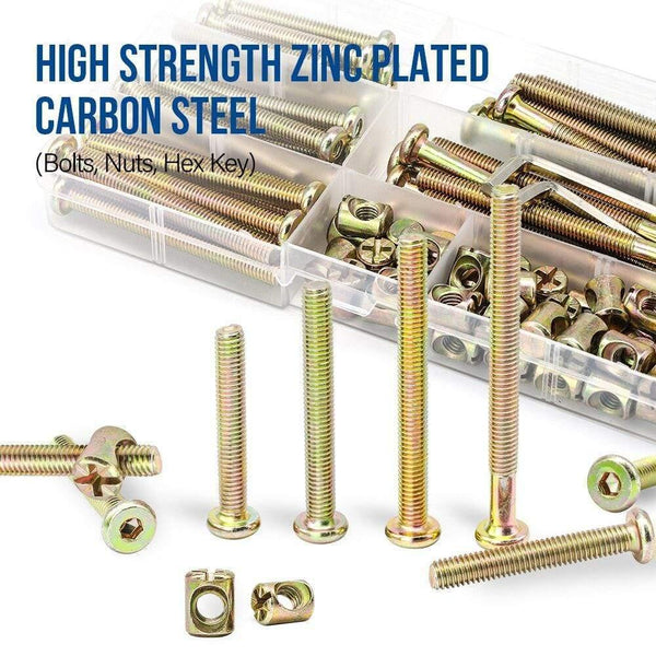 82pcs/set Hex Socket Flat Head Furniture Screws Barrel Nuts M6 Zinc Plated Baby Crib Screws Hardware Assortment Kit For Baby Bed (CX-7380.1-82HZ)