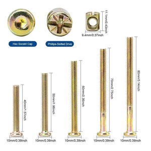 82pcs/set Hex Socket Flat Head Furniture Screws Barrel Nuts M6 Zinc Plated Baby Crib Screws Hardware Assortment Kit For Baby Bed (CX-7380.1-82HZ)