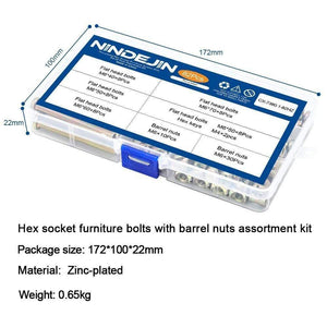 82pcs/set Hex Socket Flat Head Furniture Screws Barrel Nuts M6 Zinc Plated Baby Crib Screws Hardware Assortment Kit For Baby Bed (CX-7380.1-82HZ)