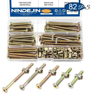 82pcs/set Hex Socket Flat Head Furniture Screws Barrel Nuts M6 Zinc Plated Baby Crib Screws Hardware Assortment Kit For Baby Bed (CX-7380.1-82HZ)