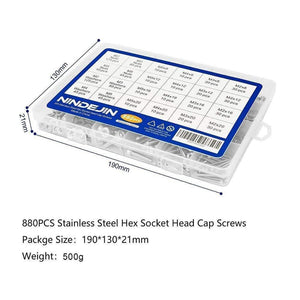 880Pcs M2 M3 M4 M5 304 Stainless Steel Precise Metric Hex Flat Head Cap Self Tapping Screws Round Flat Socket Bolts and Nuts