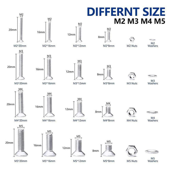 880Pcs M2 M3 M4 M5 304 Stainless Steel Precise Metric Hex Flat Head Cap Self Tapping Screws Round Flat Socket Bolts and Nuts